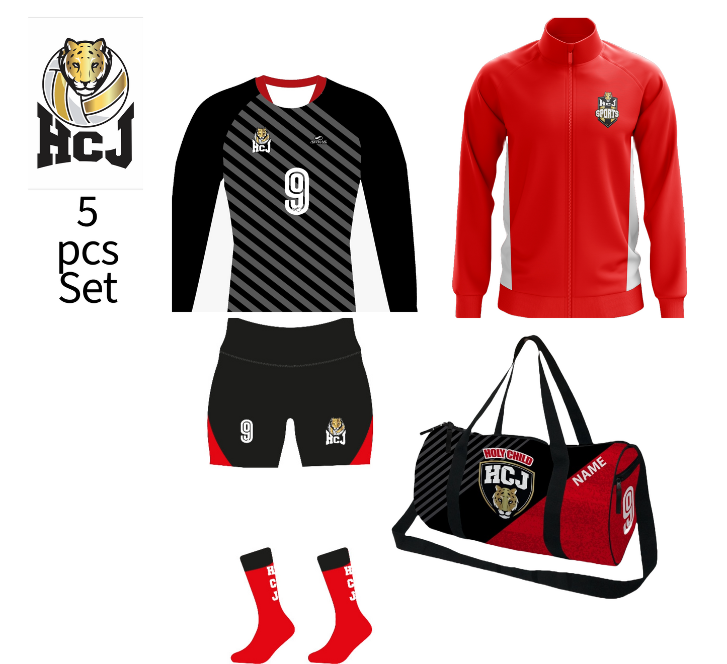 HCJ Volleyball alternate Uniform 5 pcs Bundle - Team # 2 & Libero Player