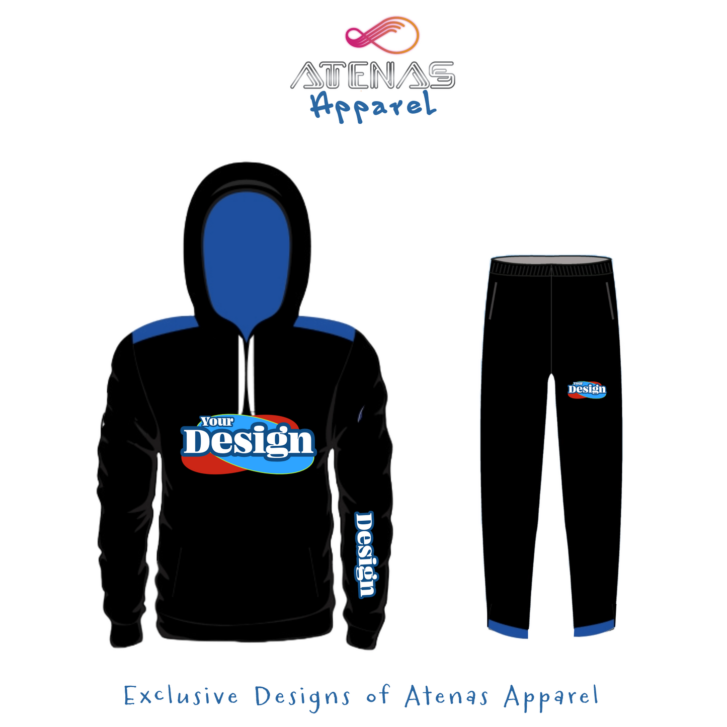 Cozy Cotton Hoodie & Pants Set
Perfect for athletes, this soft cotton set includes a full hoodie and matching pants for ultimate comfort. Ideal for warm-ups, travel, or downtime, and fully customizable with team colors and logos. An exclusive Atenas Apparel design combining team spirit with everyday comfort.
