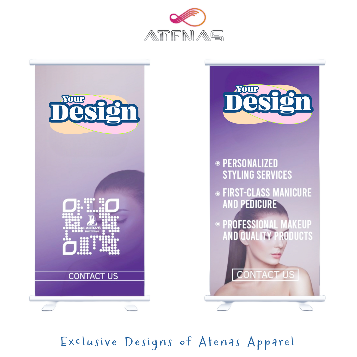 Perfect for tournaments, events, and team sign-ups, this lightweight retractable banner sets up in seconds. Features a durable base and full-color custom design—portable, professional, and easy to display anywhere. An exclusive Atenas Apparel presentation essential.