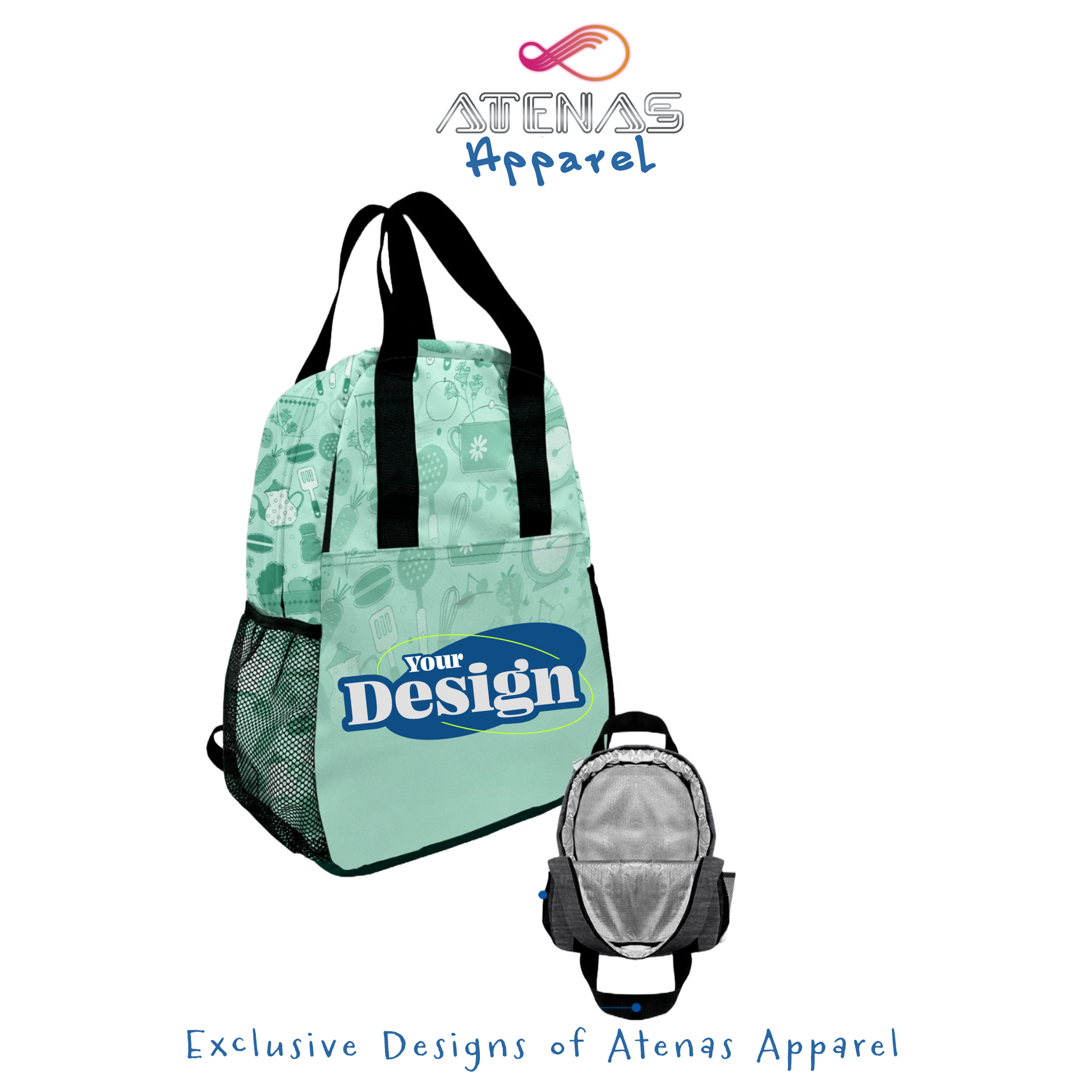 Colorful Personalized Insulated Bag
Designed for function and flair, this insulated bag features reinforced handles, side pockets, and a front compartment for extra storage. The spacious, insulated main section can be customized to suit your business’s specific needs. Personalized with your logo or design, this exclusive Atenas Apparel creation is perfect for keeping items fresh while promoting your brand in style.