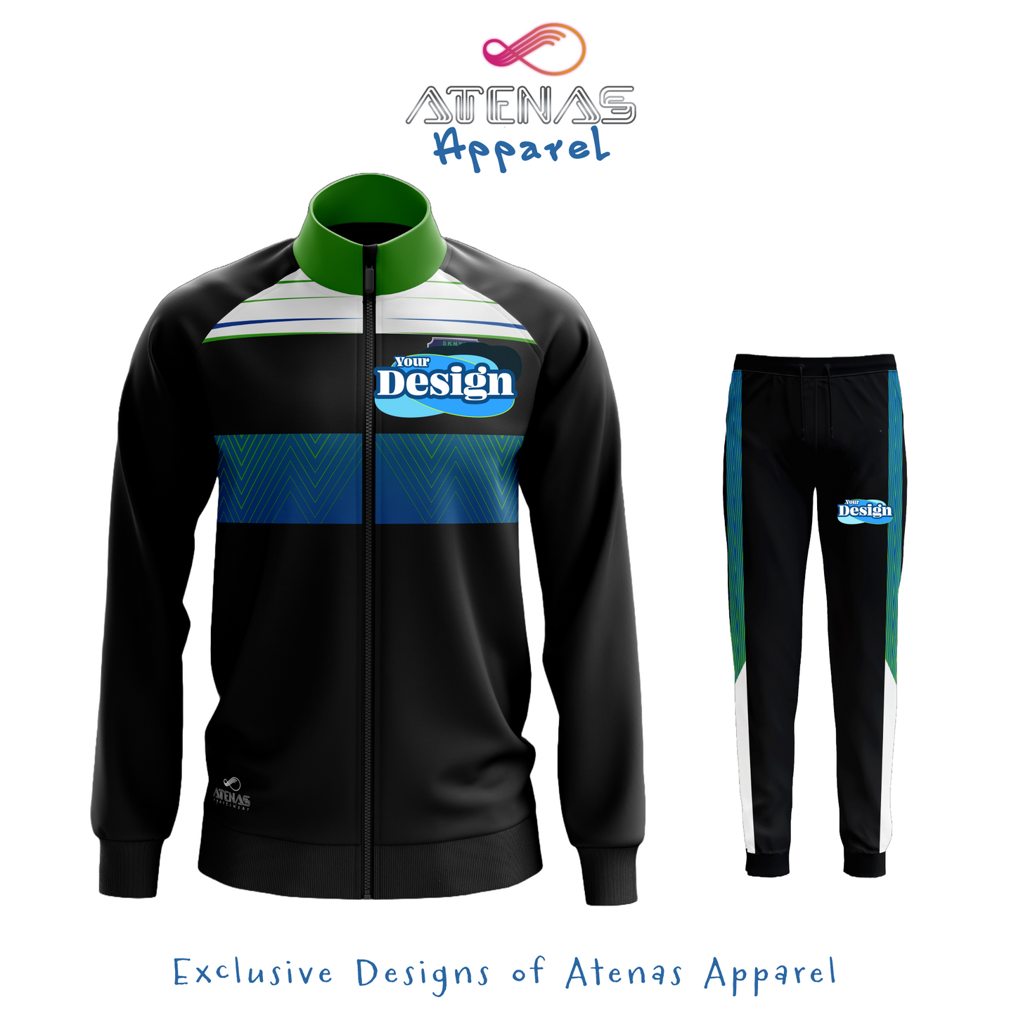 Performance Warm-Up Tracksuit
Ideal for soccer, track & field, and volleyball, this lightweight, moisture-wicking tracksuit keeps athletes warm and ready. Features a full-zip jacket, matching pants, and full customization with team colors and logos. An exclusive Atenas Apparel design made for movement and team pride.