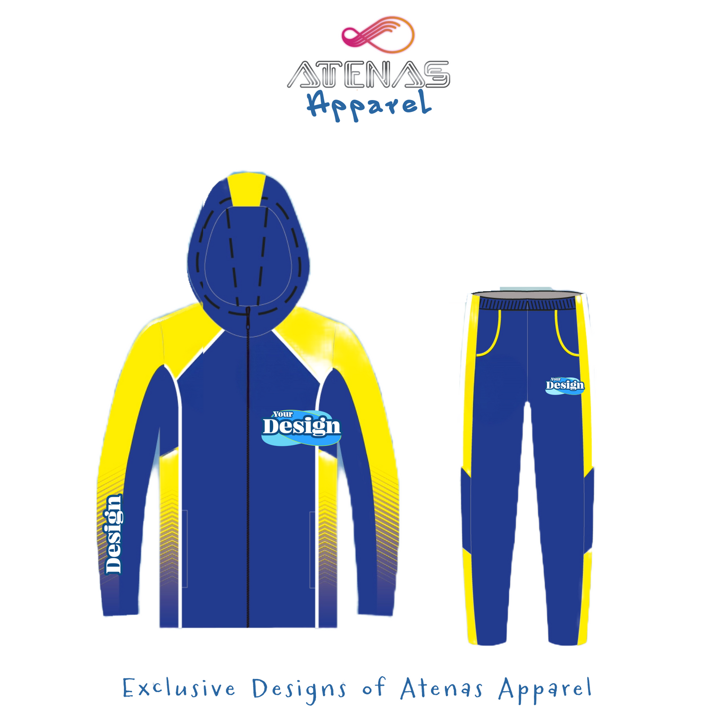 Performance Warm-Up Tracksuit
Ideal for soccer, track & field, and volleyball, this lightweight, moisture-wicking tracksuit keeps athletes warm and ready. Features a full-zip jacket, matching pants, and full customization with team colors and logos. An exclusive Atenas Apparel design made for movement and team pride.